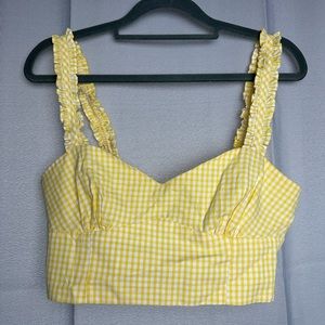 Yellow and white gingham crop top from Zara